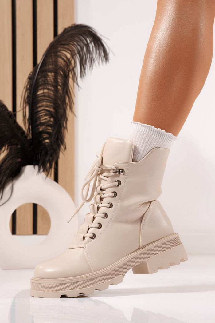 Дамски боти подплатени с пух бежови от еко кожа Kiara #23088