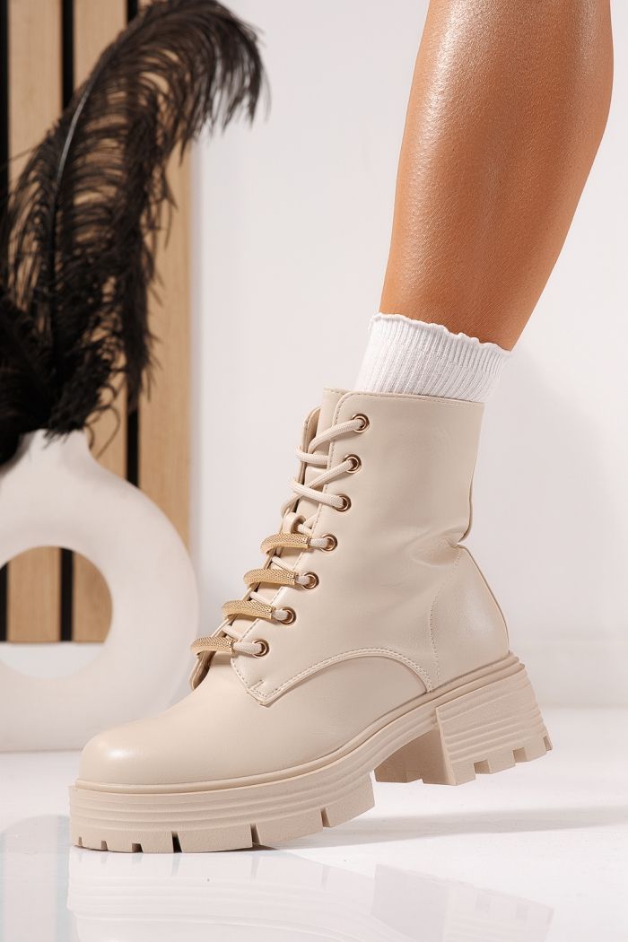 Дамски боти подплатени с пух бежови от еко кожа Julia #23087