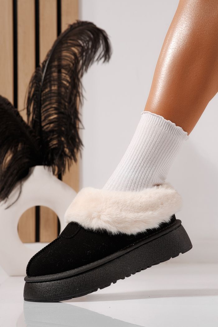 Дамски боти подплатени с пух тип UGG черни от обърната еко кожа Antonia #23061