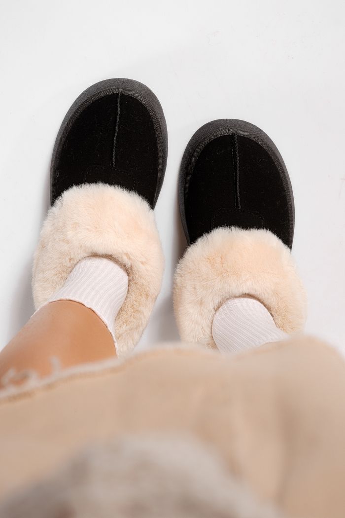 Дамски боти подплатени с пух тип UGG черни от обърната еко кожа Antonia #23061