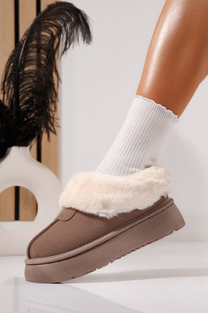 Дамски боти подплатени с пух тип UGG каки от обърната еко кожа Antonia #23062