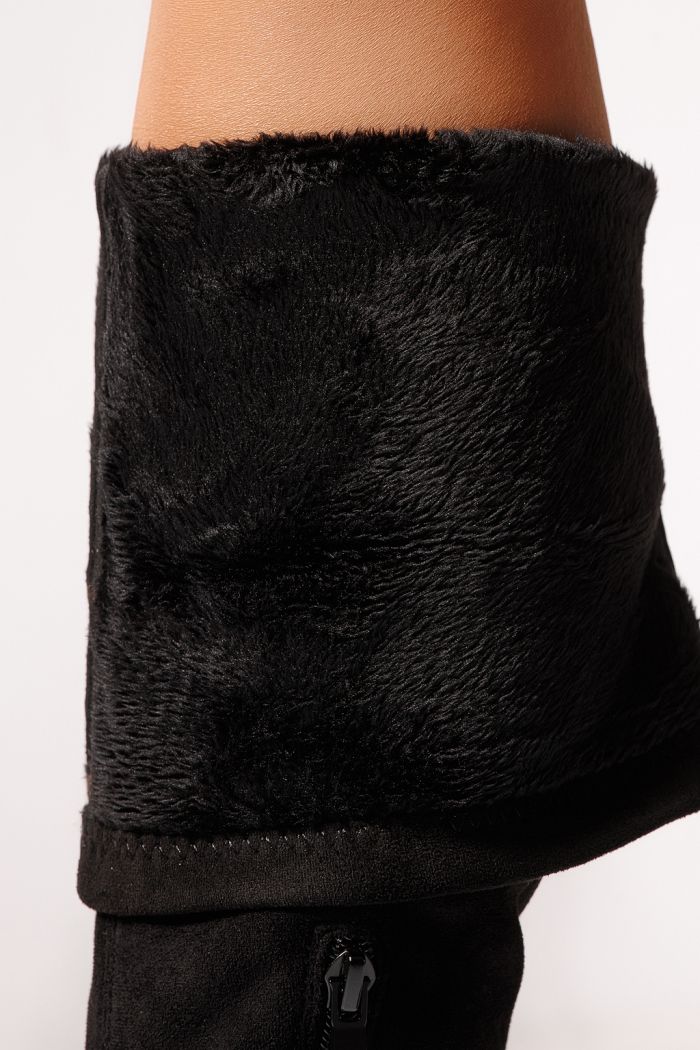 Дамски дълги чизми подплатени с пух черни от обърната еко кожа Isabella #23081