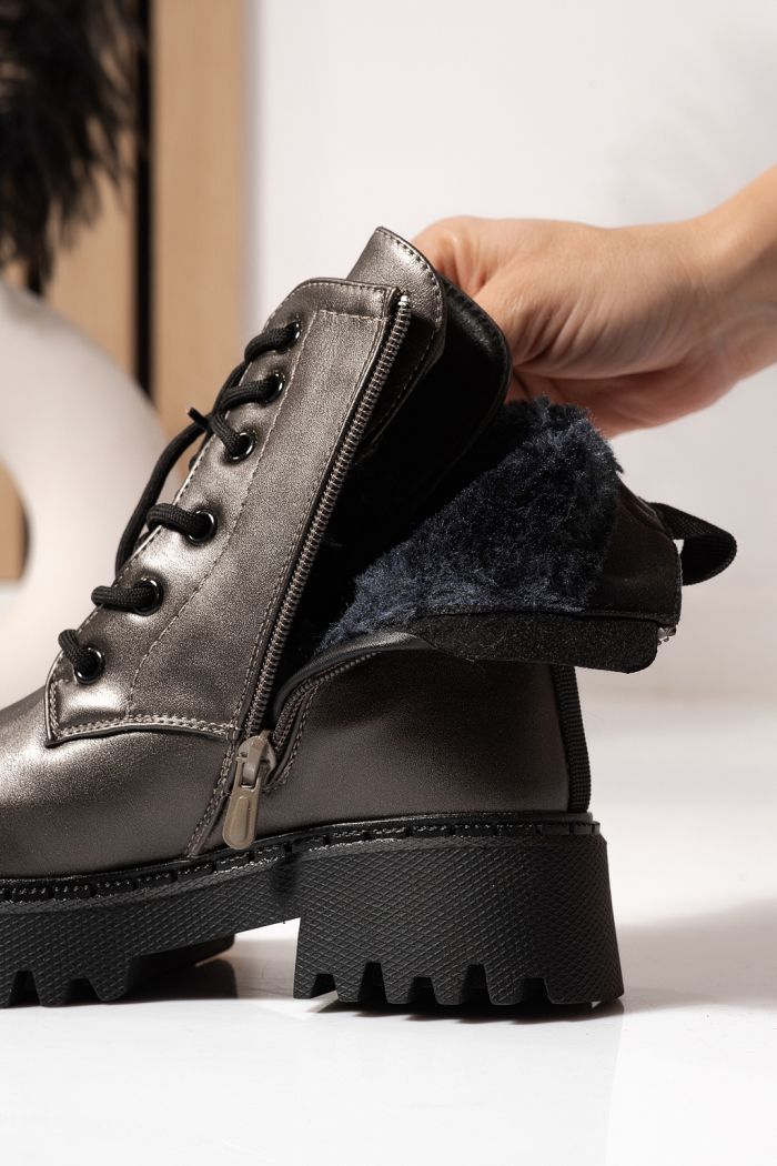 Сиви кожени ботуши за момиче от екокожа Алина #23179