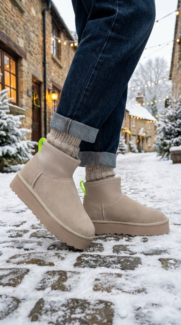 Къси дамски бежови ботуши тип Ug от естествена кожа Cecilia #23181