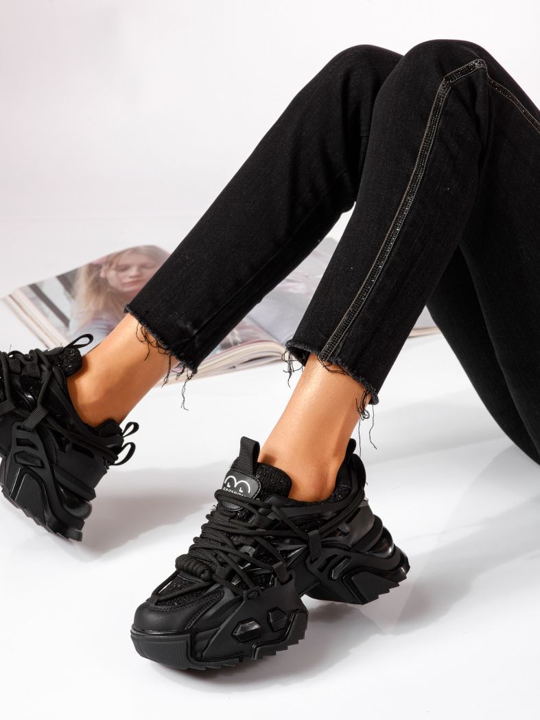 Дамски черни текстилни маратонки Eva #24082