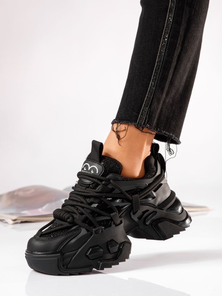 Дамски черни текстилни маратонки Eva #24082