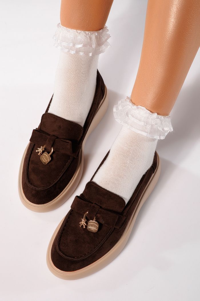 Дамски кафяви ежедневни обувки от еко кожа и велур Enisse #24086