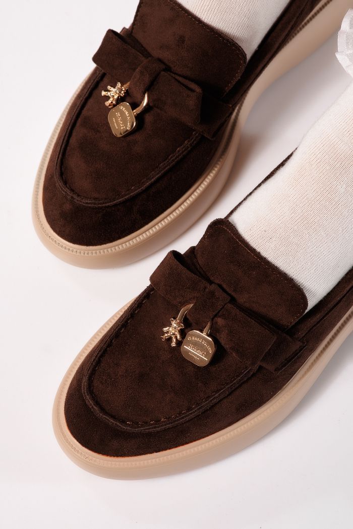 Дамски кафяви ежедневни обувки от еко кожа и велур Enisse #24086