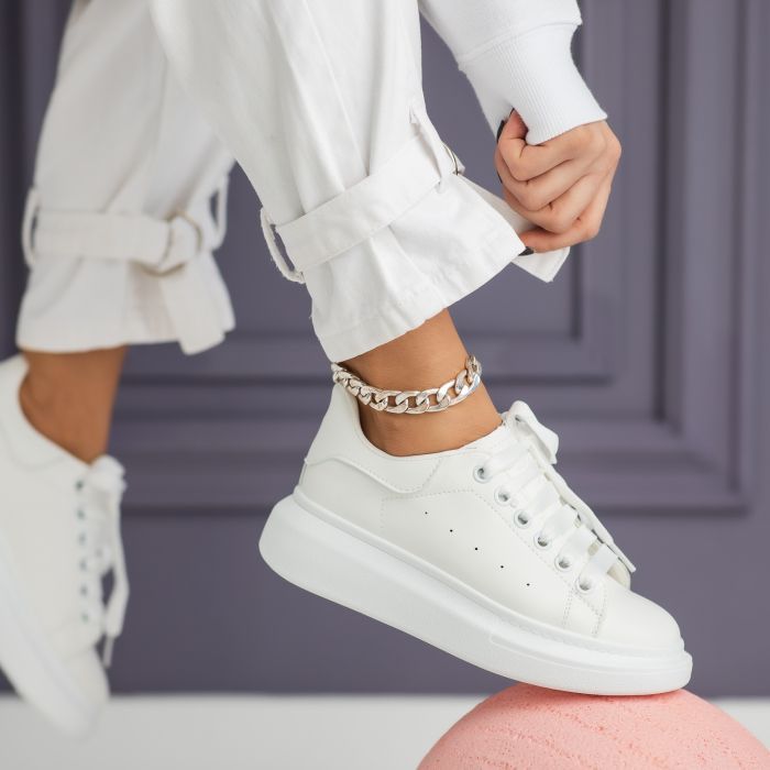 Дамски бели маратонки от екокожа Raya #24199