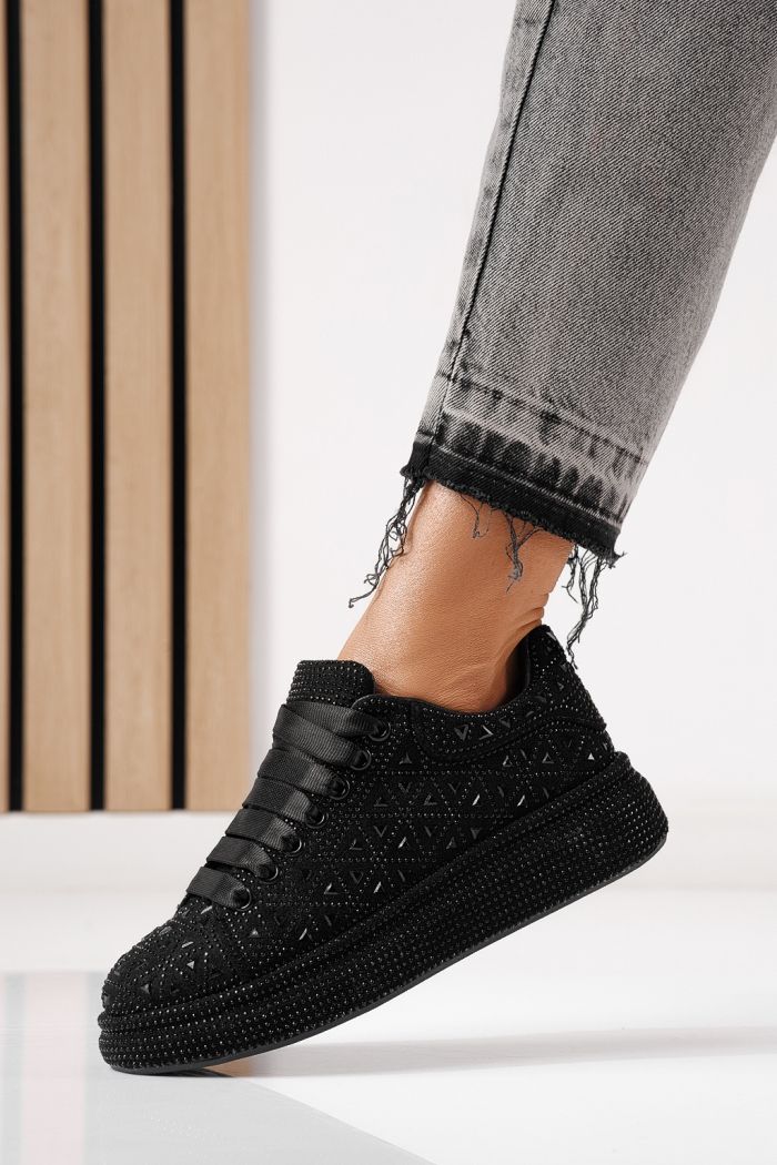 Дамски маратонки черни от обърната еко кожа Iris #24113