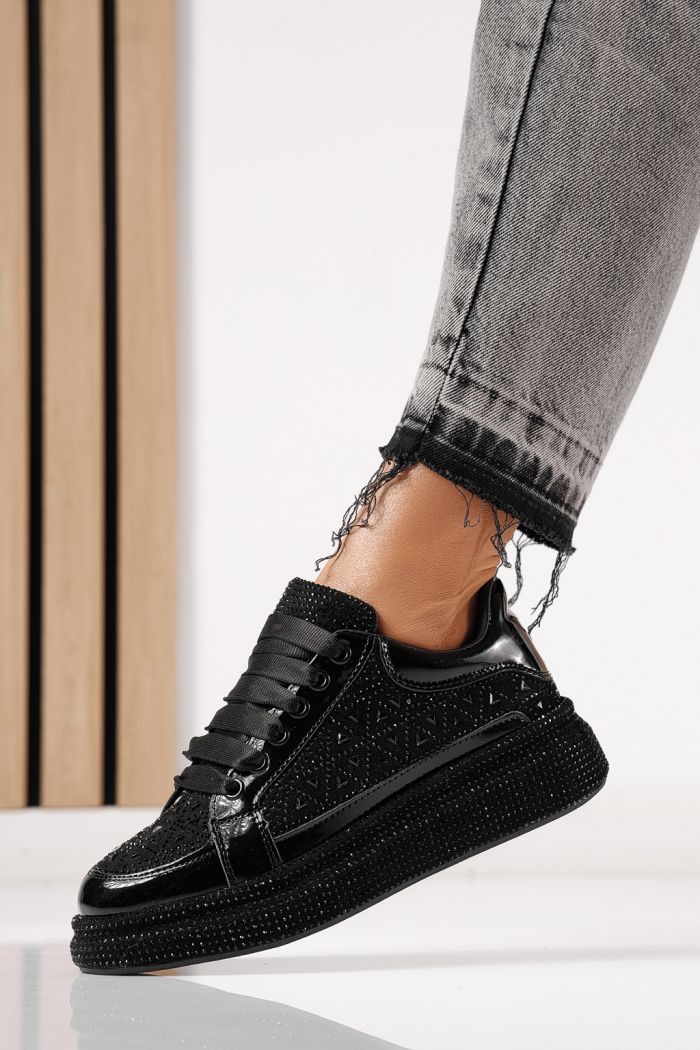 Дамски маратонки черни от обърната еко кожа Ilinca  #24116