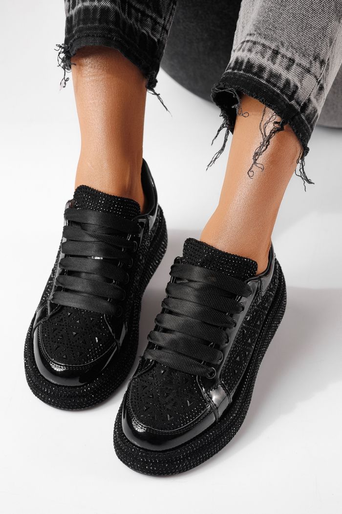 Дамски маратонки черни от обърната еко кожа Ilinca  #24116