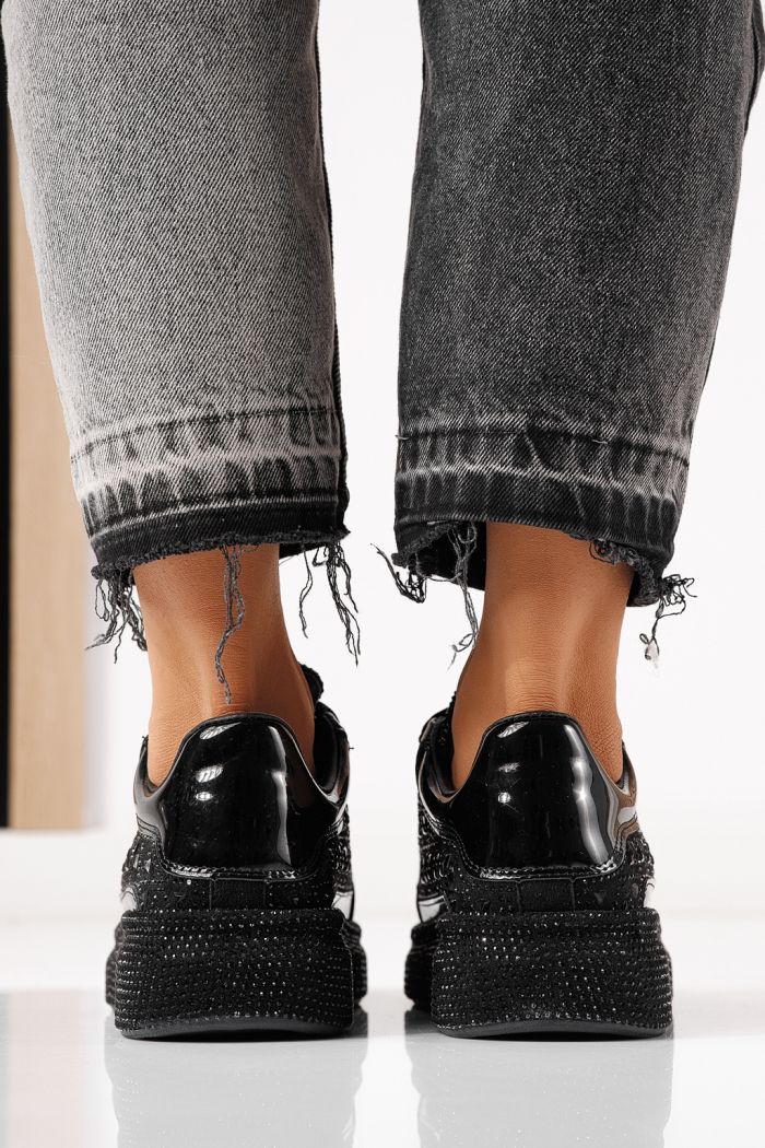 Дамски маратонки черни от обърната еко кожа Ilinca  #24116