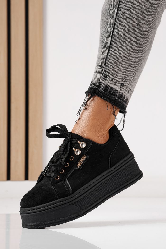 Дамски маратонки черни от обърната еко кожа Crina #24069