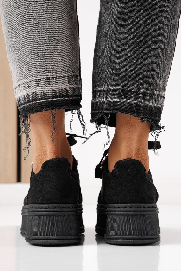 Дамски маратонки черни от обърната еко кожа Crina #24069