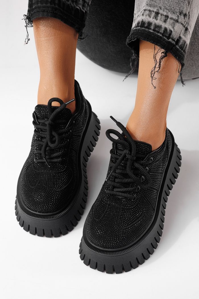 Дамски маратонки черни от текстилен материал Ellania #24092