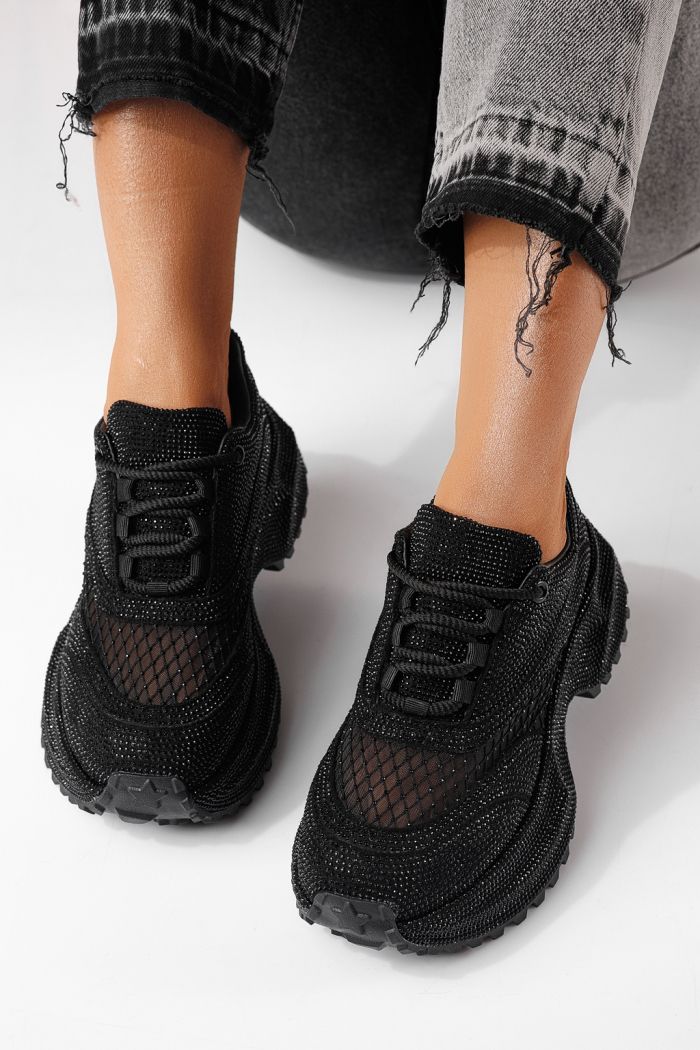 Дамски маратонки черни от обърната еко кожа Gabriela #24105