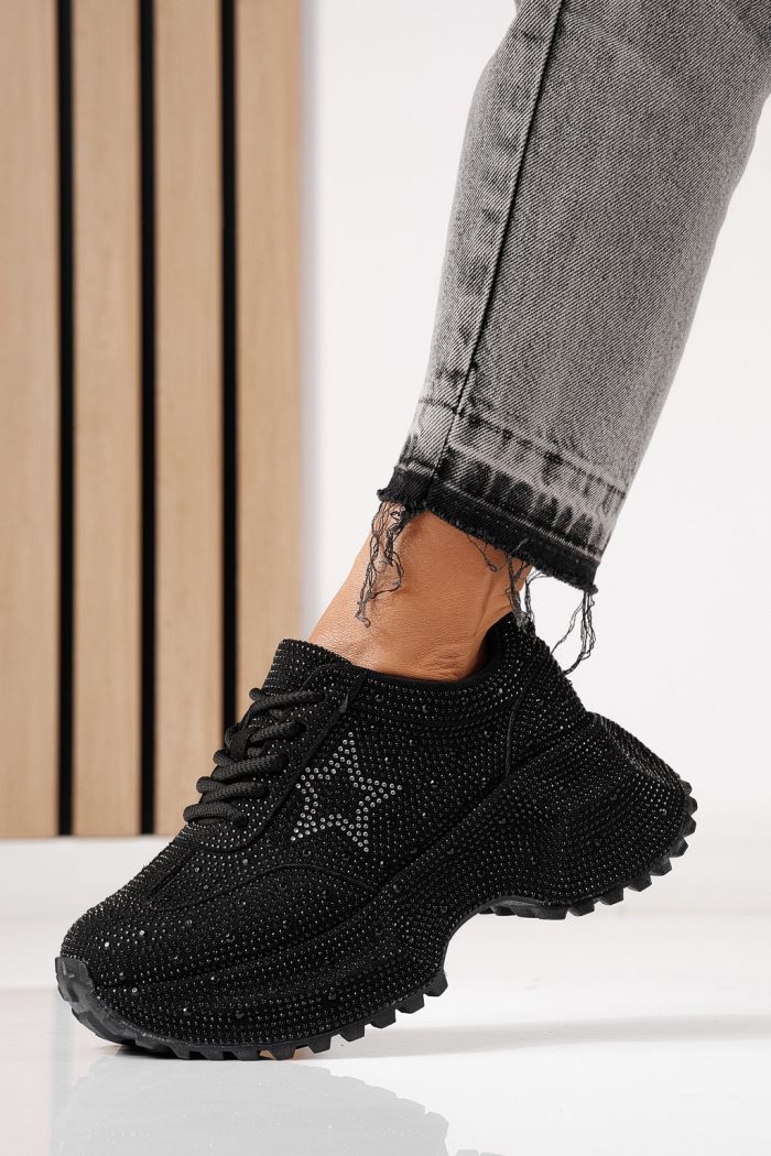 Дамски маратонки черни от обърната еко кожа Iulia #24107