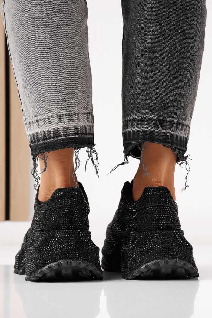 Дамски маратонки черни от обърната еко кожа Iulia #24107