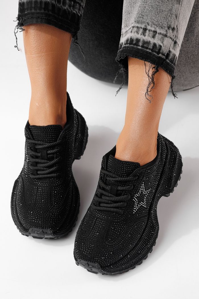 Дамски маратонки черни от обърната еко кожа Iulia #24107