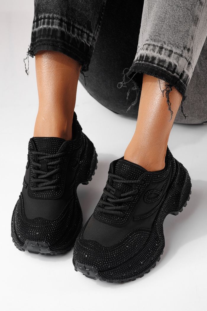 Дамски маратонки черни от обърната еко кожа Ioana #24110