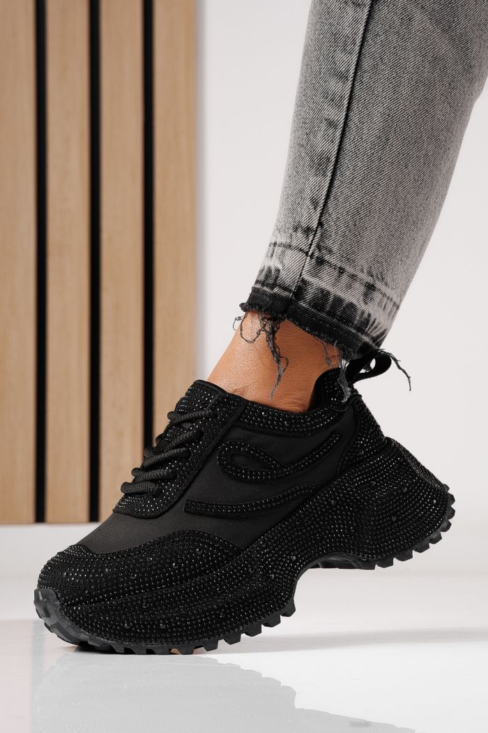 Дамски маратонки черни от обърната еко кожа Ioana #24110