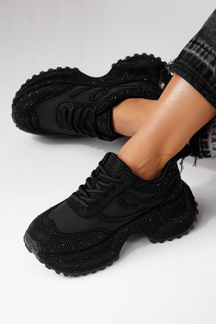 Дамски маратонки черни от обърната еко кожа Ioana #24110