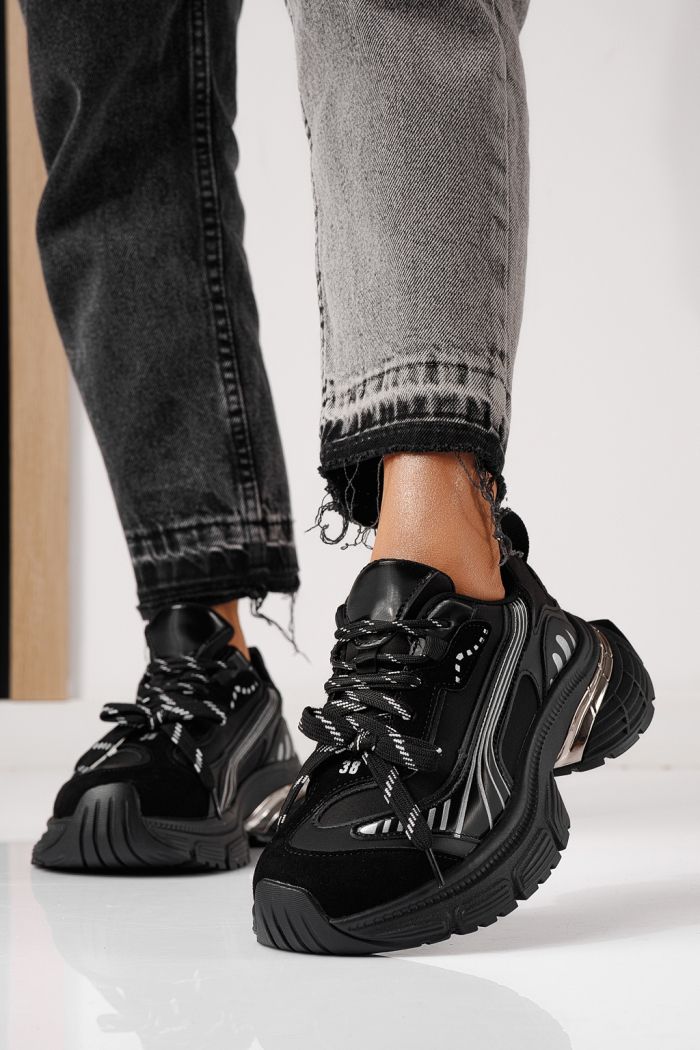 Дамски маратонки черни от еко кожа Denisa #24073