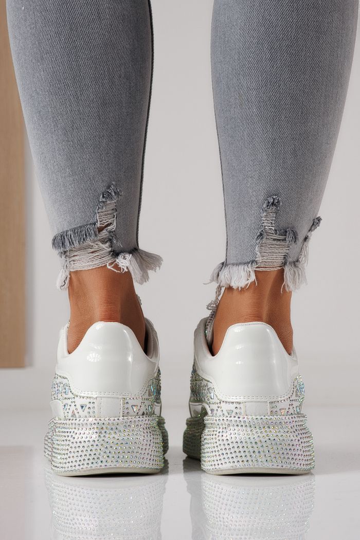 Дамски маратонки бели от обърната еко кожа Ilinca #24117