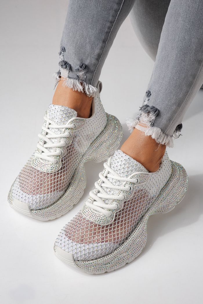 Дамски маратонки бели от текстилен материал Cataleya #24065