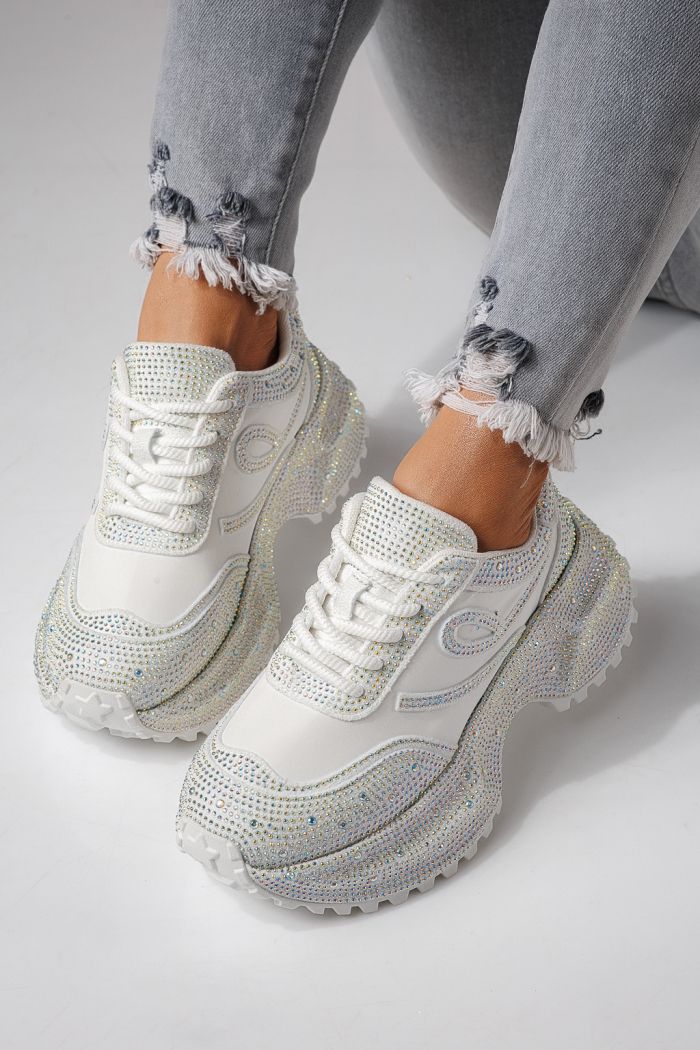 Дамски маратонки бели от обърната еко кожа Ioana #24111