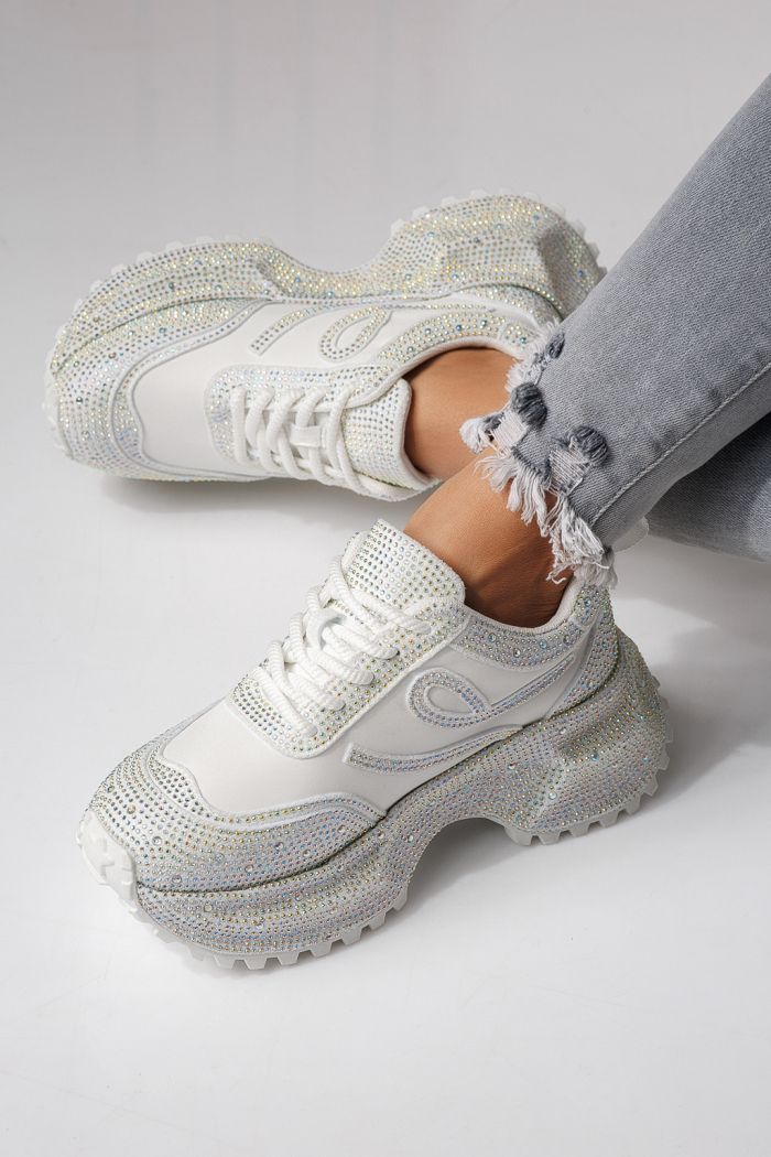 Дамски маратонки бели от обърната еко кожа Ioana #24111