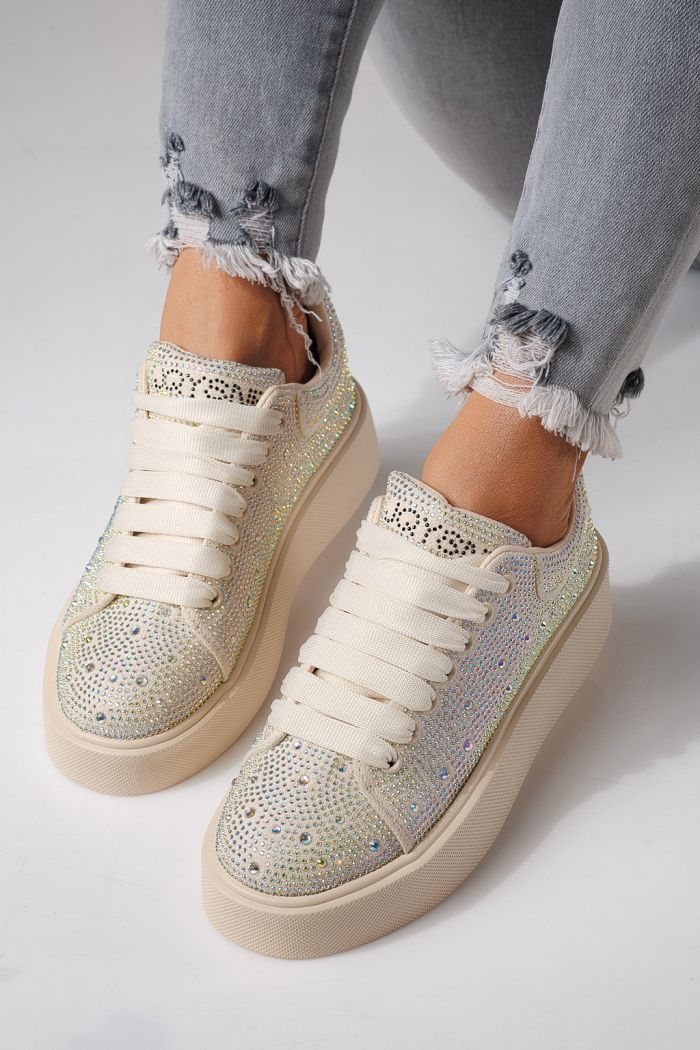 Дамски маратонки бежови от текстилен материал Ellania #24091