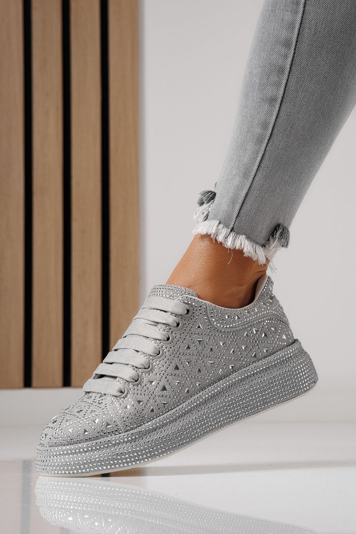 Дамски маратонки сиви от обърната еко кожа Iris #24114