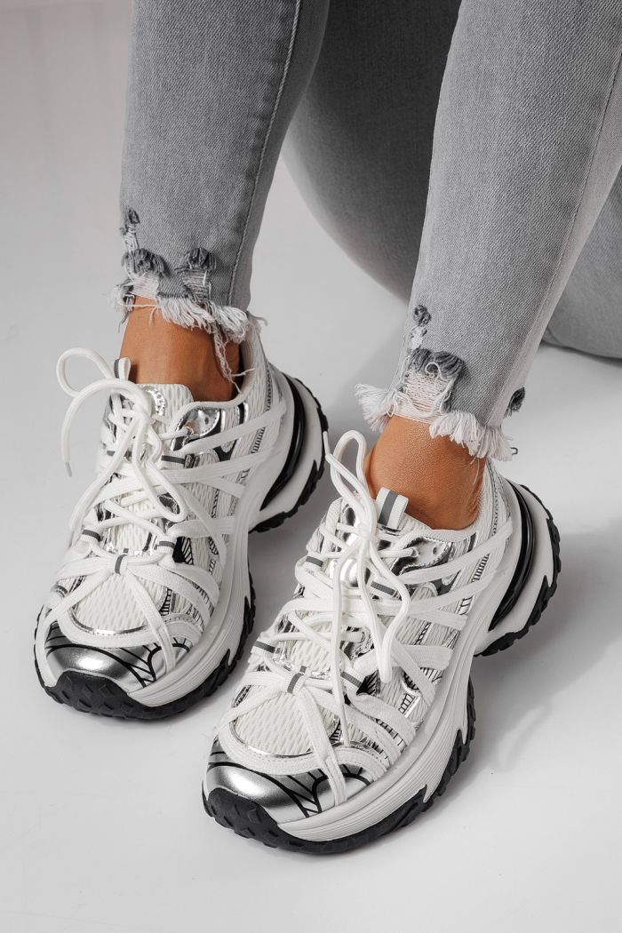 Дамски маратонки сребристи от текстилен материал Jullya #24129