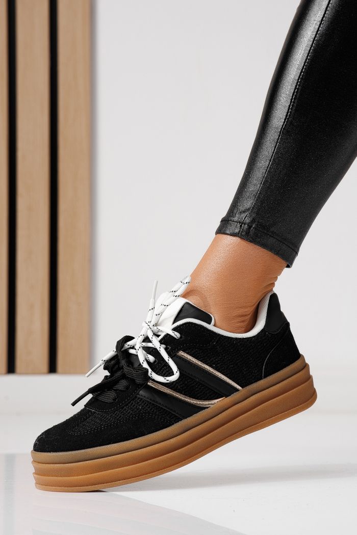 Дамски маратонки черни от обърната еко кожа Karina #24136