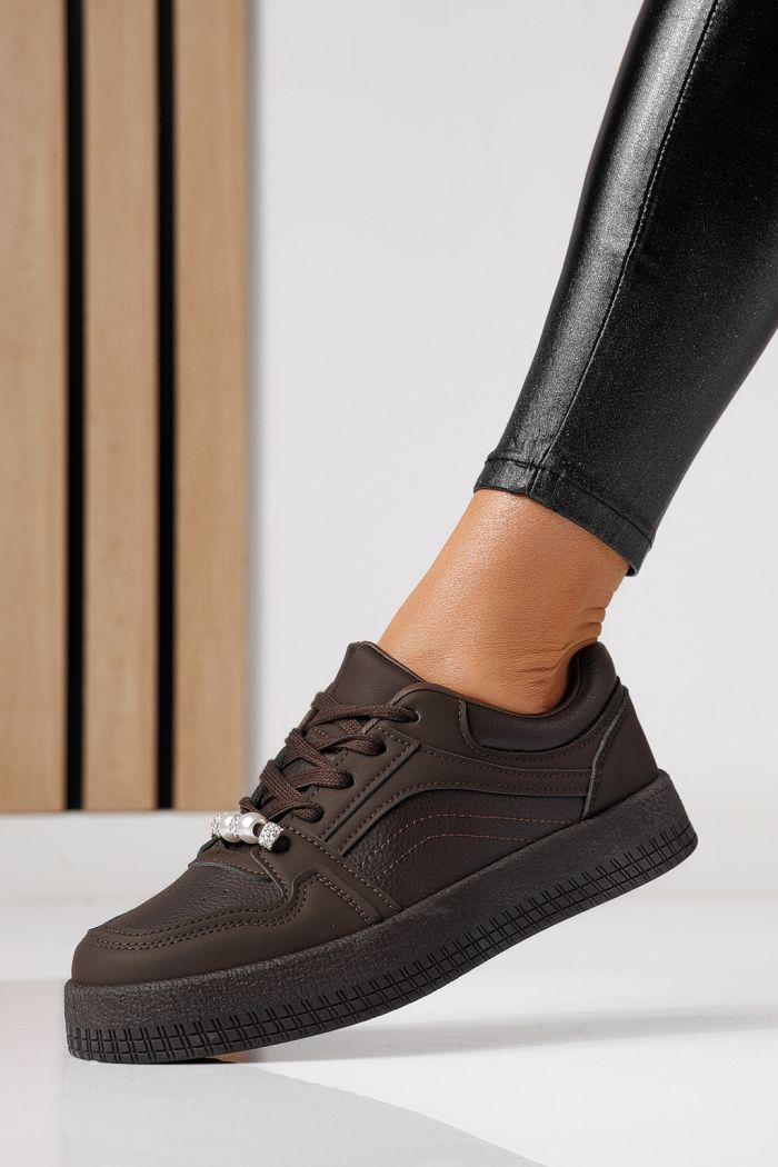 Дамски маратонки кафяви от еко кожа Oana #24172