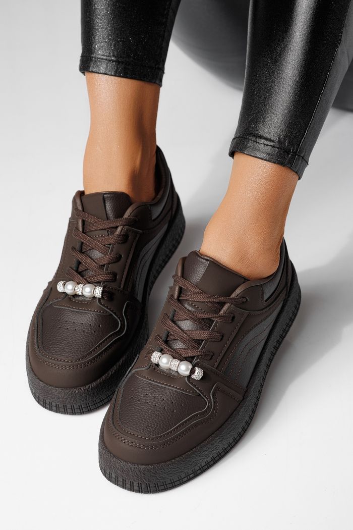 Дамски маратонки кафяви от еко кожа Oana #24172