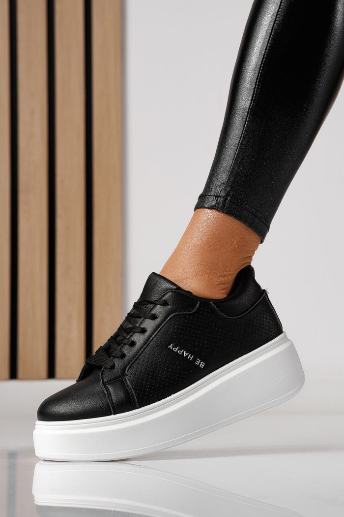 Дамски маратонки с платформа черни от еко кожа Ada #24000