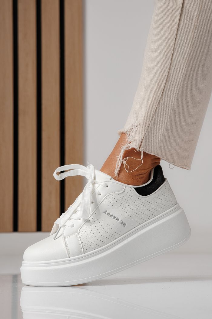 Дамски маратонки с платформа бели от еко кожа Ada #24002