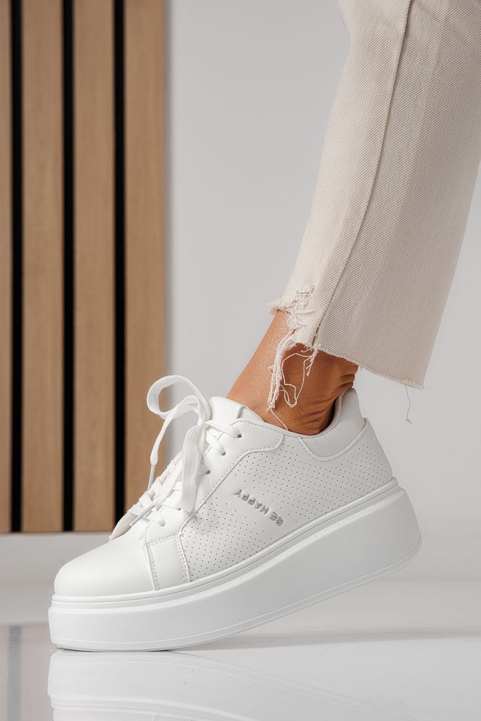 Дамски маратонки с платформа бели от еко кожа Ada #24001