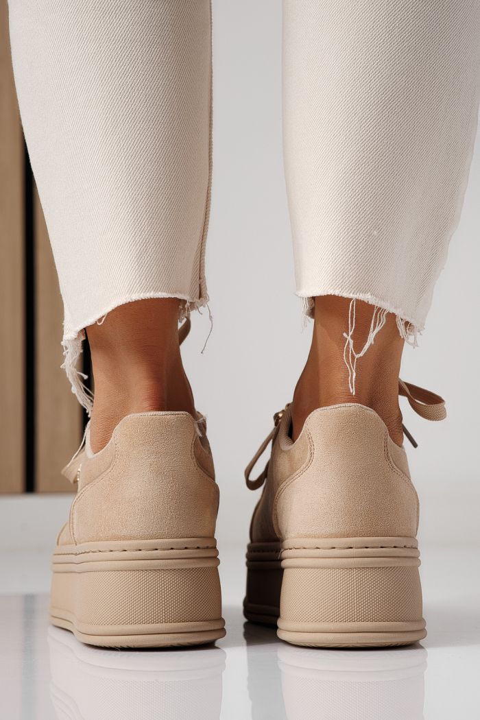 Дамски маратонки бежови от обърната еко кожа Crina #24070