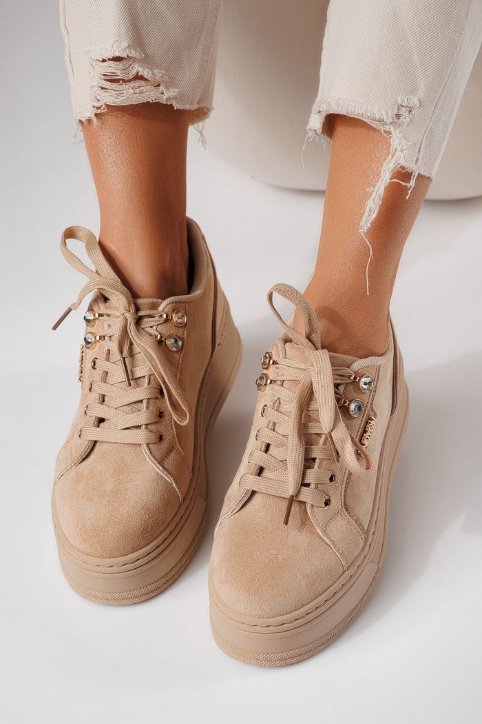 Дамски маратонки бежови от обърната еко кожа Crina #24070