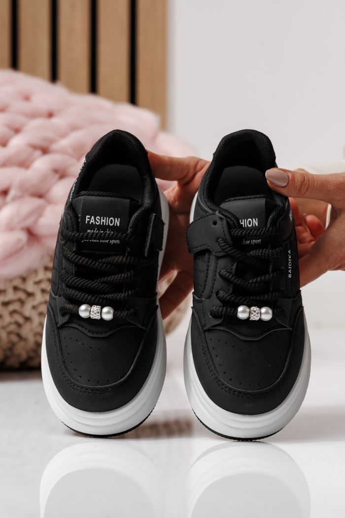 Детски маратонки черни от еко кожа Asena #24027