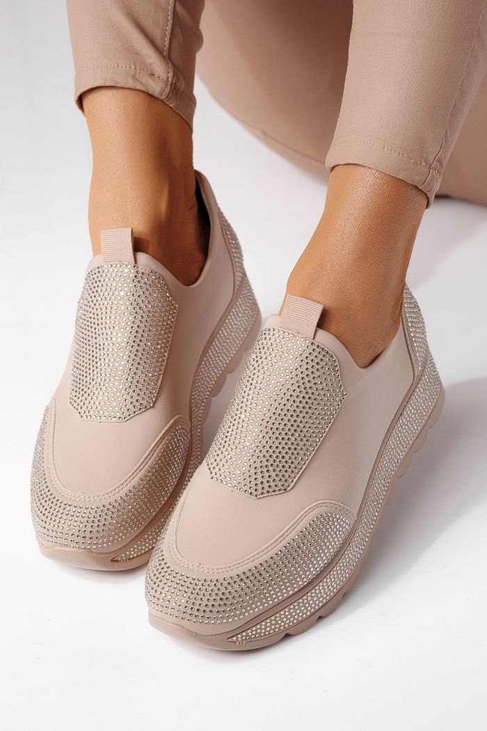 Дамски бежови текстилни маратонки Iris #24208