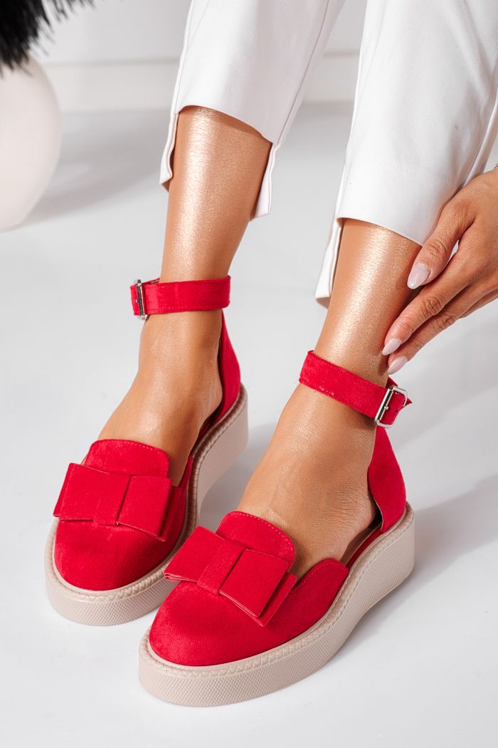 Всекидневни дамски обувки червени от обърната еко кожа Willy #24220