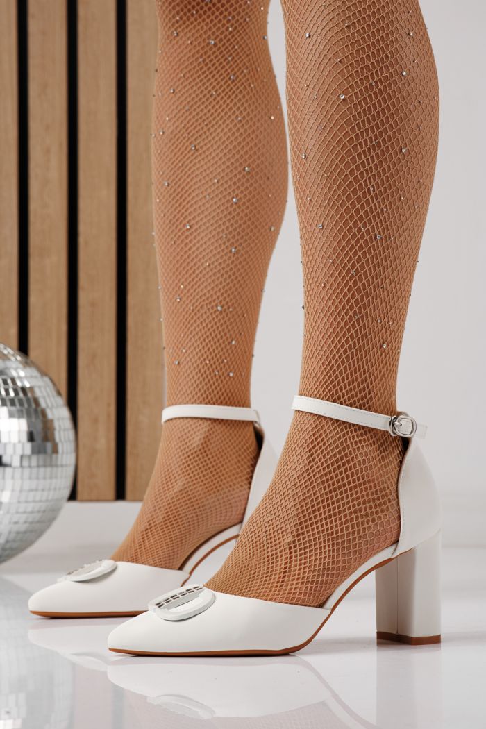 Дамски обувки с ток бели от еко кожа Chira #24249