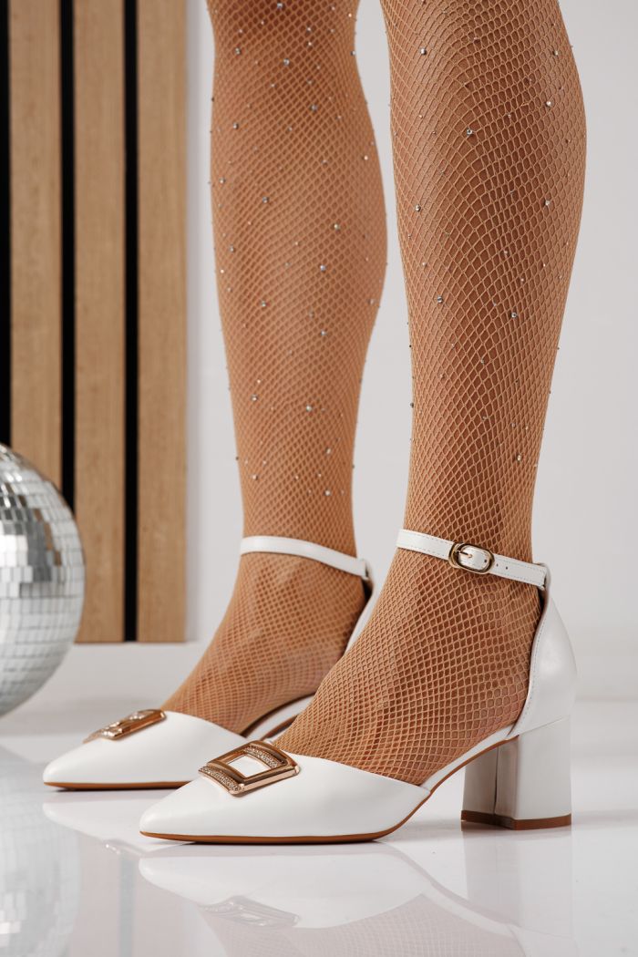 Дамски обувки с ток бели от еко кожа Adina #24243