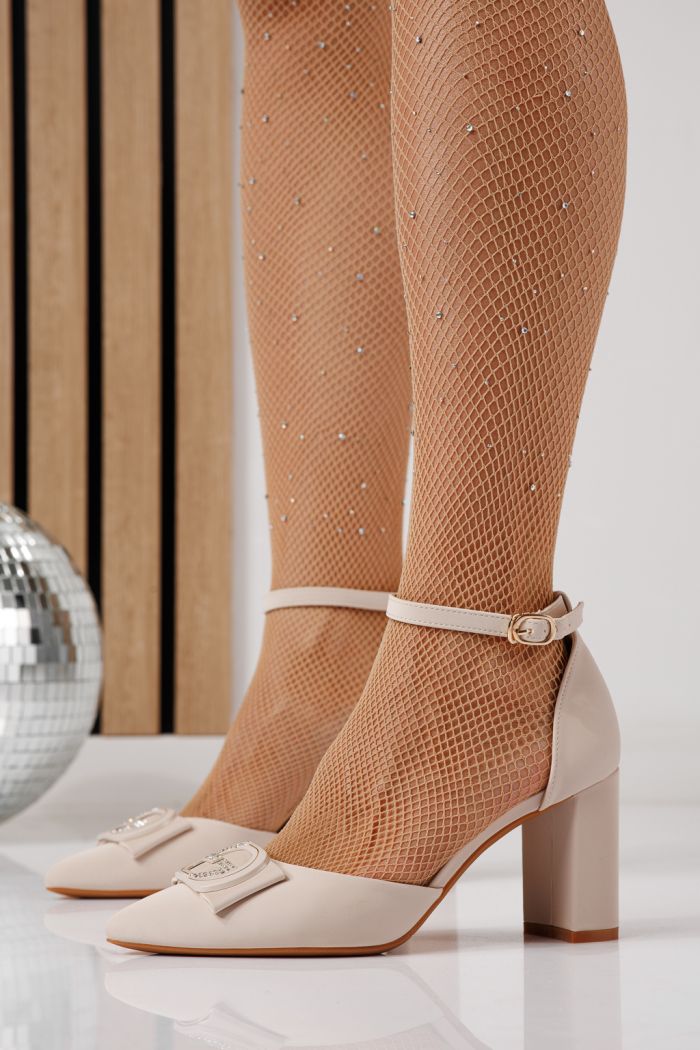 Дамски обувки с ток бежови от еко кожа Erica #24251