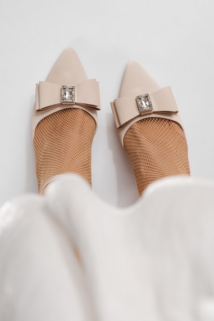 Дамски обувки с ток бежови от еко кожа Ariel #24247